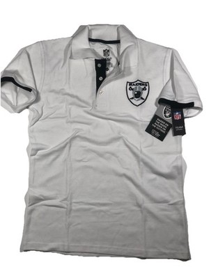 Raiders Button Polo Shirt White Play Dry Embroidered Las Vegas NFL