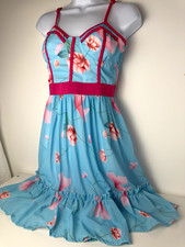 CBR Blue/Pink Floral V-Neck Fit & Flare Midi Dress Ruffle Zip Adjustable M