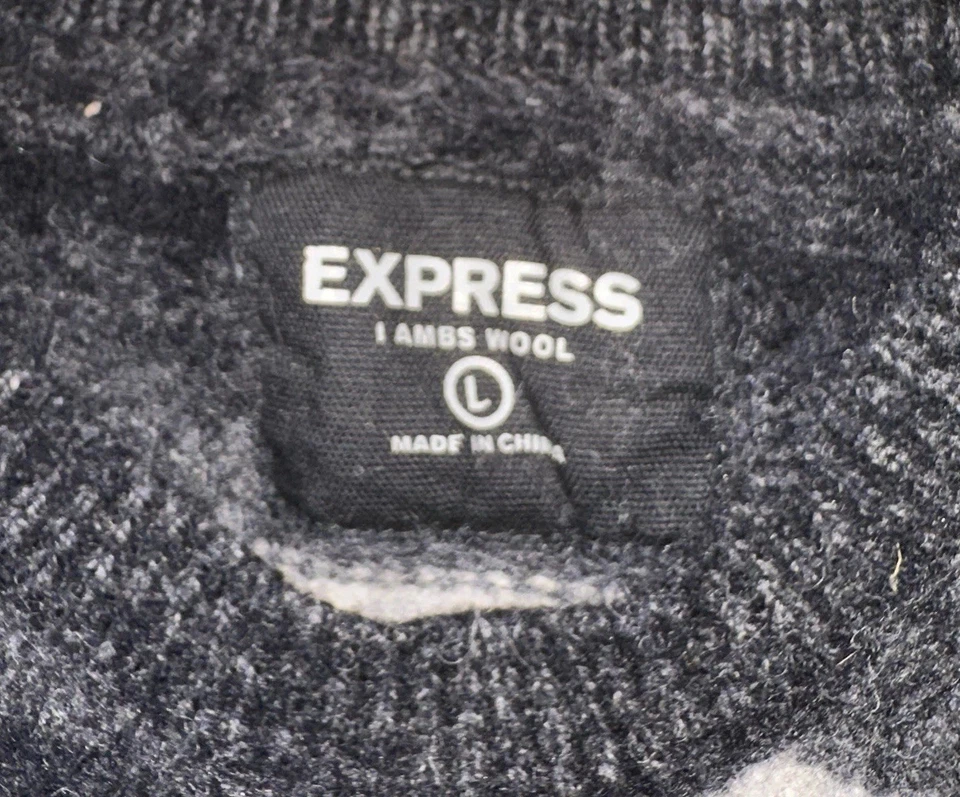 Vintage Y2K Express Black Striped 100% Lambs Wool Crewneck Sweater Men’s L Flaw - Image 2 of 4