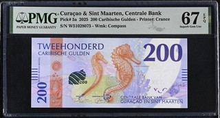 Curacao & Sint Maarten 200 Gulden 2025 P5a PMG Superb Gem Uncirculated 67 EPQ