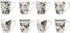 Vintage Large Stoneware Mugs 10.5oz Tea Coffee Latte Printed Cups Gift Set x8