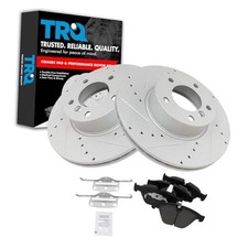 Front Brake Pad and Rotor Set Ceramic Coated Drilled Slotted Vented Rotors