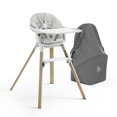 Stokke Clikk High Chair (White) with Clikk Cushion (Nordic Grey) + Travel Bag