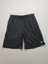 Champion Men Short L Black Elastic Waist Drawstring Logo High Rise Activewear