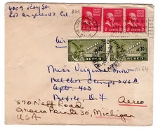 1949 Prexies 2c Los Angeles CA to Mexico Forwarded to Grosse Point MI