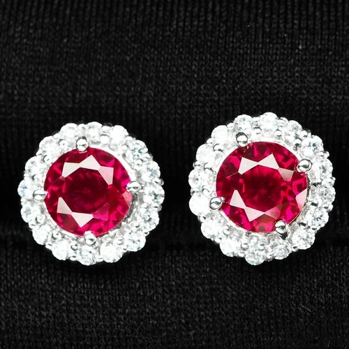 Stupendous Scarlet Red Spinel 2.75Ct 925 Sterling Silver White Gold Earrings
