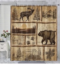 Bear Forest Shower Curtain Rustic Woodland Elk Cabin Lodge Style