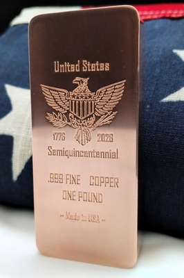 #ad USA 250th Anniversary 1 lb .999 Fine Copper Bullion Bar 1776 Semiquincentennial $85.00