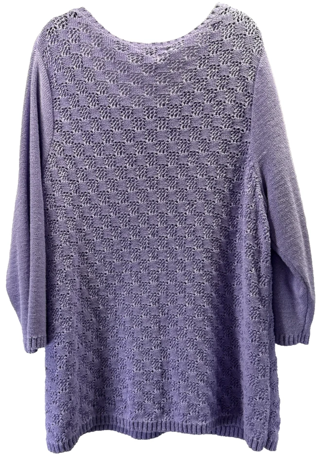 Suéter para mujer Coldwater Creek 3X túnica de ganchillo de punto púrpura liso manga 3/4 Foto 2 de 4