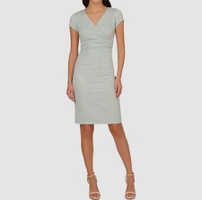 Adrianna Papell Women's Blue Floral Jacquard V-Neck Short Sleeve Dress Size 8