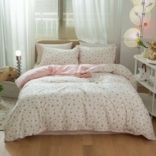 Girls Cotton Duvet Cover Twin XL Pink White Flower Bedding Set Teen Girls Vin...