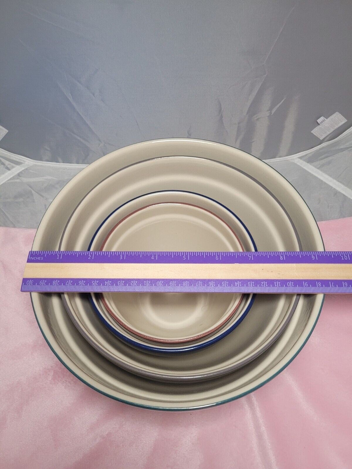 4 Blue Rim Nesting Mixing Bowls Set Over & Back Inc. Indoor Outfitters Portugal