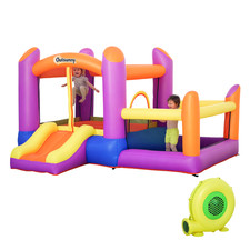 Outsunny Bouncy Castle with Slide Pool House Inflatable w/ Blower Multi-color