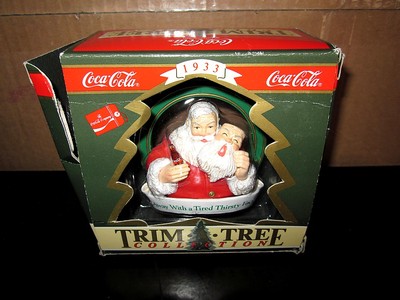 COCA COLA vtg Christmas ornament Masked SANTA retro Coke 1933 logo Trim A Tree