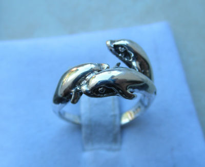 Bague 3D Triple Famille Poissons Dauphins - Argent Sterling 0,925 - Tailles 6, 7,25, 9,25