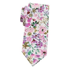 Men's Skinny Tie, Cotton Floral Ties for Men Wedding A White Pink Floral
