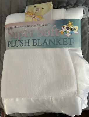 Owen White Fleece Satin Binding Baby Blanket 30