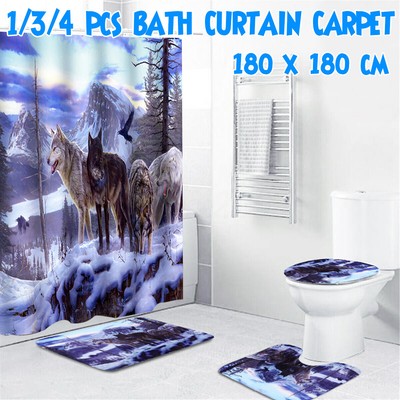 Home Garden Shower Curtains Snow Wolf Bathroom Polyester Shower Curtain Non Slip Toilet Cover Rugs Mat Set Dr Hetsroni Com