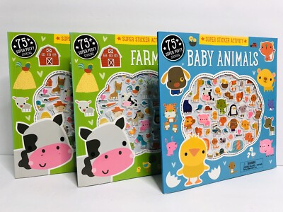 Baby Animals and Farm Sticker Book Lot Bubble Stickers New 