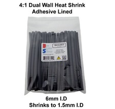 4:1 Heat Shrink Tubing Adhesive Lined Dual Wall - Black - 6" Sections - 6mm I.D
