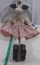 Hand Made Decorative Farm Cow Doll pink floral dress cute