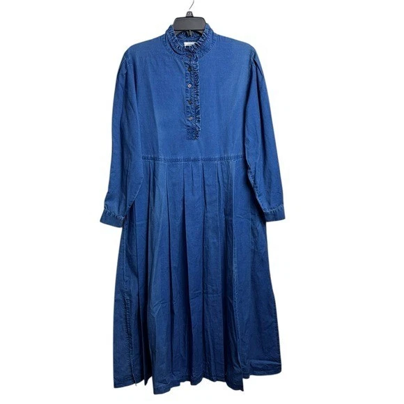 Maxi Vestido Laura Ashley Vintage Pradera Denim Manga Larga Volantes Talla 8 M/L Foto 2 de 4