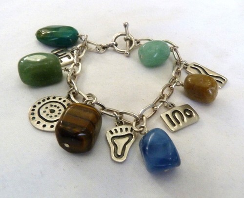 RARE JAY KING MINE FINDS DTR TURQUOISE LAPIS STERLING SILVER CHARM BRACELET - Picture 7 of 7