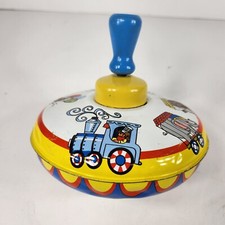 Ohio Art Spinning Top Toy Litho Tin Circus Train Wood Knob Vintage Works