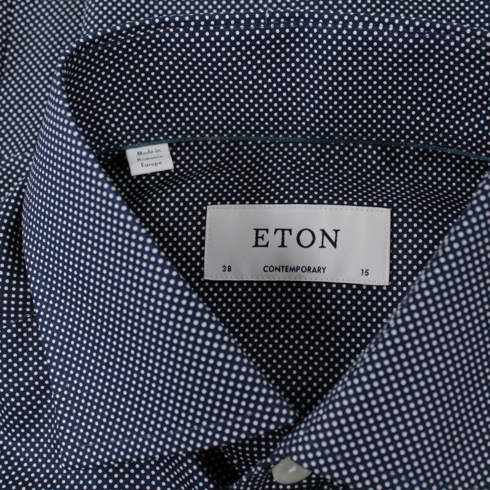 Eton NWT Dress Shirt Size 15 38 Contemporary In Dark Blue W/ White Polka Dot