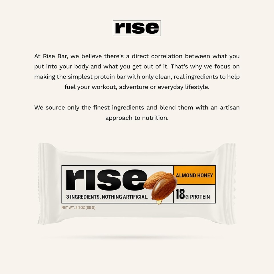 Rise Bar Rise Protein Bar Almond Honey 12 bars - Pack of 2 690819308130 ...
