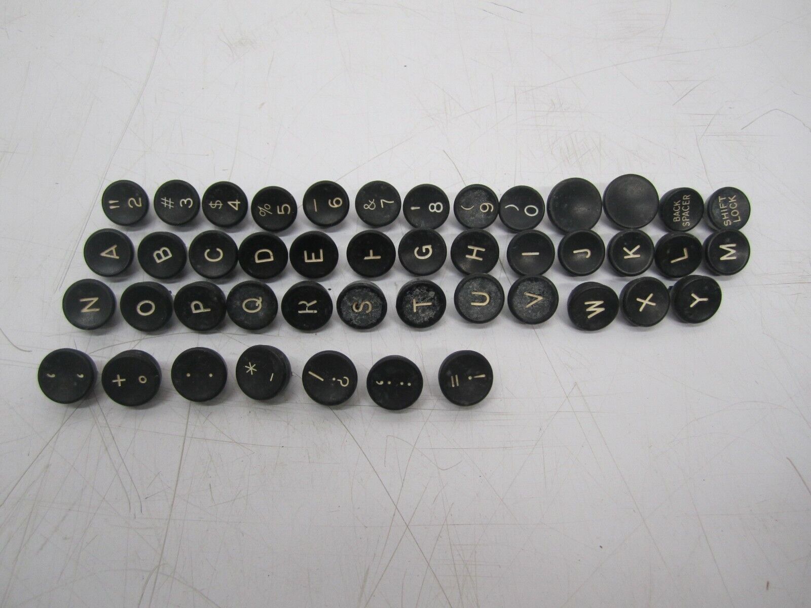 Set 45 Vtg Salvaged Underwood Round Plastic Typewriter Keys Letters Numbers