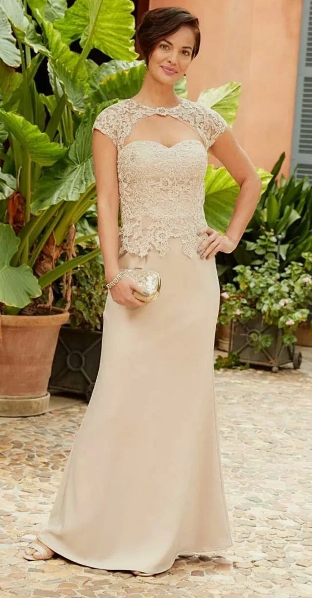 Joanna hope champagne gold lace 20s gatsby wedding bride evening maxi dress  28 | eBay