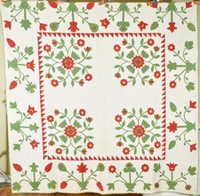 MUSEUM QUALITY Vintage 1850's Whig Rose Applique Antique Quilt Amazing Borders 