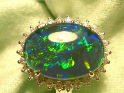 Womens Opal Ring  Sterling Silver (925)  CZ, 14x10 mm Oval Shape Triplet.180158.