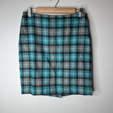 TALBOTS Women s Blue and Black Plaid Lined A Line Wool Blend Zip Skirt Size 6P