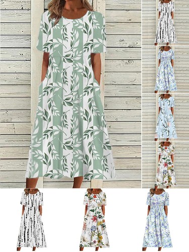Blumenfrauen Mit Kurzen Ärmeln Langes Maximales Maximales Kleid Von Urlaubs ≌ - Picture 10 of 17