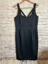 BOLD Elements Midi Dress Womens Large Black LBD Chic Cutout Sheath Strappy Sexy