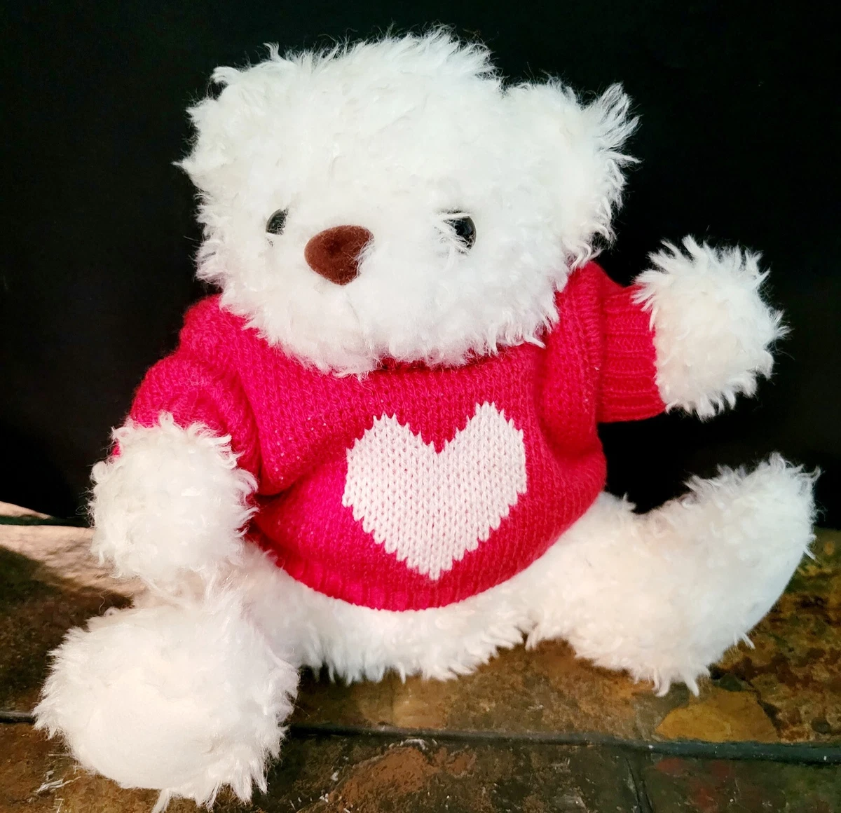 AVON Valentine Bear White Teddy Bear Loving Wishes Red Sweater With Heart 1996