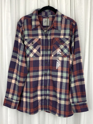 Ascend Women's Size M Purple Plaid Organic Cotton Button Up Shirt New