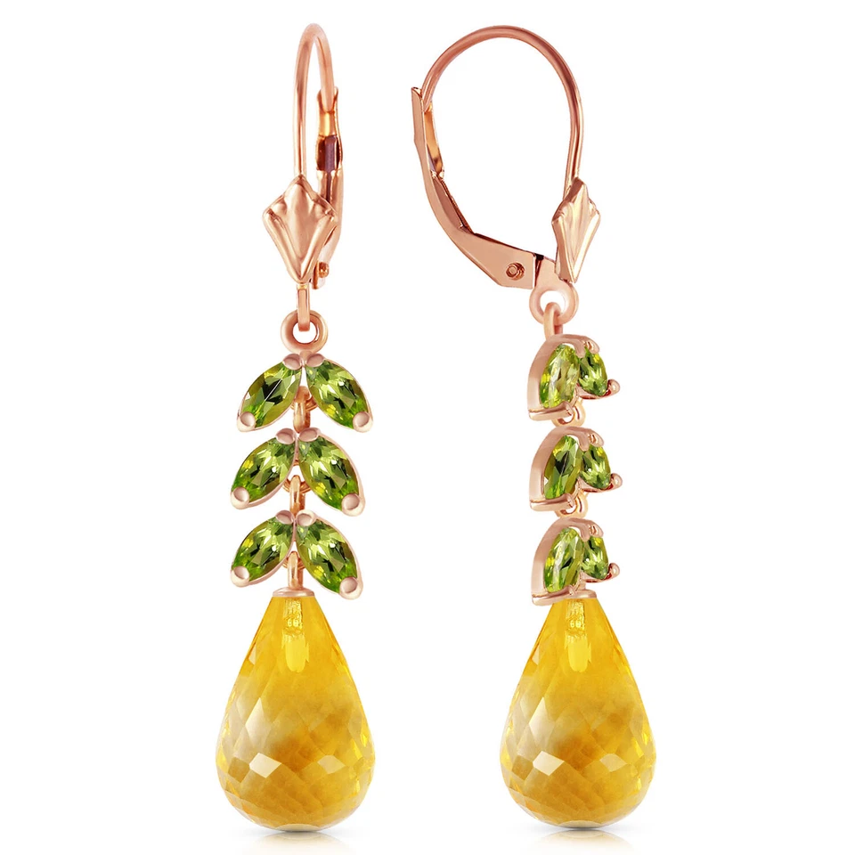 14K. GOLD LEVER BACK EARRING WITH PERIDOT & CITRINES - Image 3 of 4