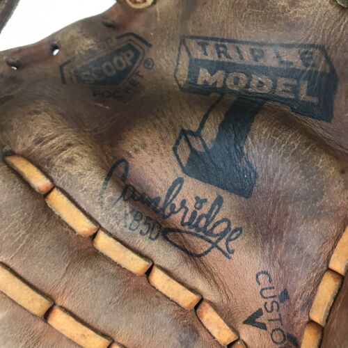Guanto da baseball vintage Cambridge XB50 triplo modello guanto guanto pelle punto nylon - Foto 5 di 8