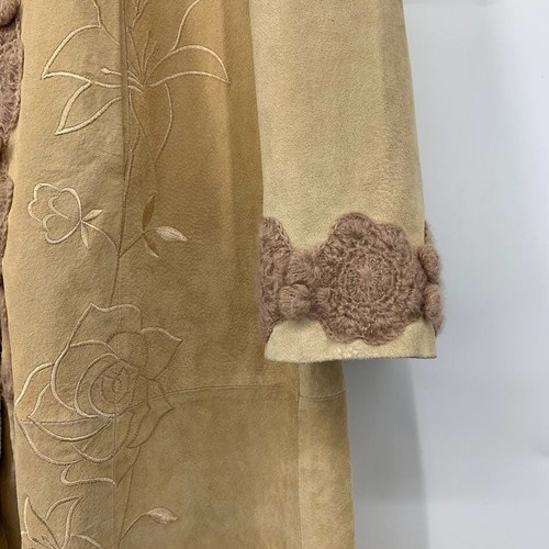 Boston Proper Women's Crocheted & Embroidered Long Leather Duster Jacket Size 16 - Picture 6 of 13