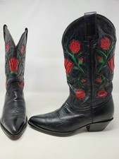black cowboy boots with red roses