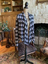 Ivy Jane Black White Houndstooth Cardigan Sweater S M 44”