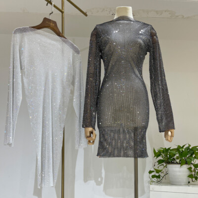 Lady Sheer Mesh Dress Long Sleeve Rhinestone Fishnet Mini Bodycon Cover Up Retro | eBay Lady Sheer Mesh Dress Long Sleeve Rhinestone Fishnet Mini Bodycon Cover Up Retro | eBay