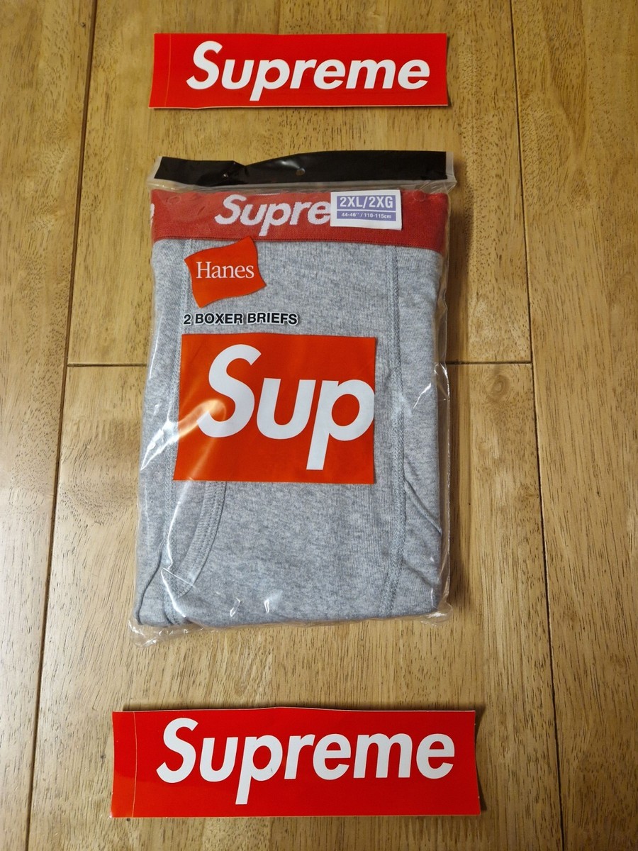 Supreme Hanes Heather Grey Cotton Boxer Briefs 2 Pack Size Medium