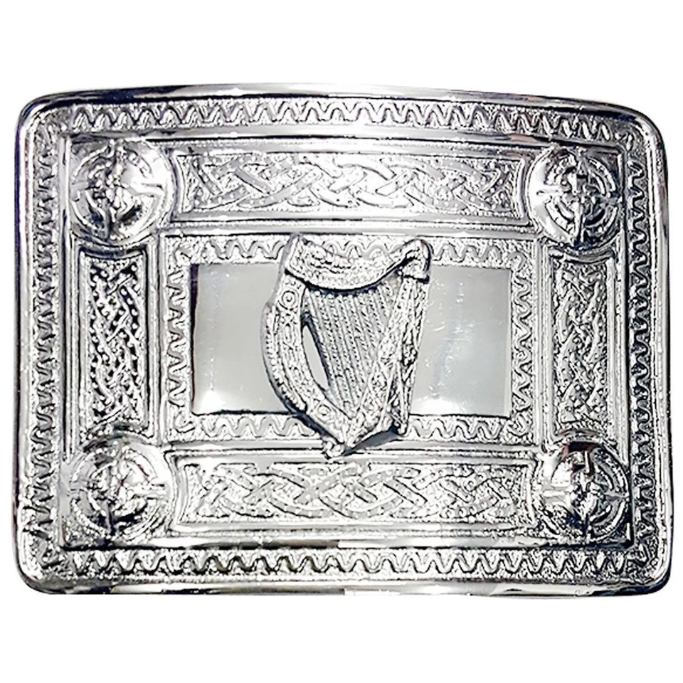 TE Écossais Boucle Ceinture 4 Demo Nœud Celtique Harpe Kilt Chrome Laiton - Photo 1/2