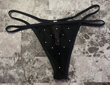 NWT VICTORIA'S SECRET PINK BLACK MESH RHINESTONE STRAPPY SIDE THONG PANTIES