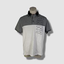  70 DKNY Men's Gray Short Sleeve Type Print Logo Polo Shirt Size S