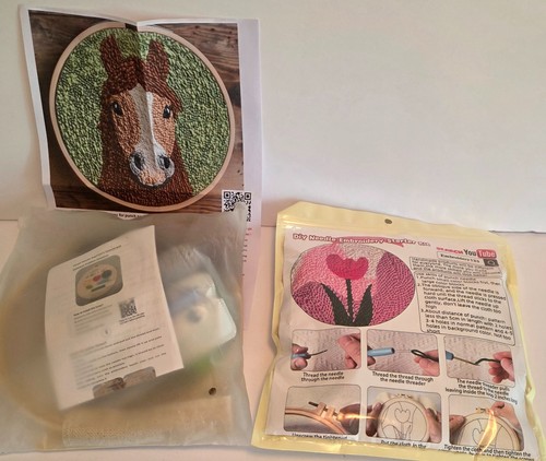 DIY Punch Needle Embroidery Starter Kit Lot Horse & Tulip Flower Craft Set